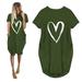 Fashion Women Casual Love Pullover Dress Round Tie Pocket Short Sleeve Dress