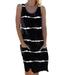 Sexy Dance U Neck Pockets Dress Women Ladies Stripe Tank Vest Midi Tunic Dress Summer Casual Tie Dye Sleepwear Loungewear Pajama Dress