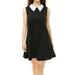 Women's Peter Pan Collar Sleeveless Contrast Color Swing Dress M Black