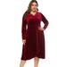 Meterk Women Plus Size Dress Crossover V Neck High Waist Drape Long Sleeve Midi Elegant One-Piece