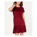 PLANET GOLD Womens Burgundy Faux Suede Short Sleeve Jewel Neck Short Sheath Dress Size M