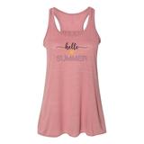 Hello Summer, Summer Tank, Racerback, Soft Bella Canvas, Sublimation, Muscle Tank, Womens Tank Top, Summer Shirt, I Love Summer, Gym Tee, Mauve Marble, LARGE