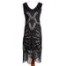 Western Fashion 2522-BLK-S Flapper Dress with Fringes, Black - Small