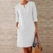 Women's Retro National Style Popular Large Size Cotton and Linen Long-Sleeved Shirt Dress