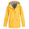 Sporty Women Hooded Striped Inside Drawstring Solid Color Pocket Long Coat Jacket