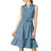 Allegra K Women's Ruffled Hem Casual Sleeveless Cotton Solid Color Vintage Shirt Dress with Belt