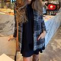 Fashion Women Solid Plaid Long Sleeve Pocket Casual Suit Woolen Coat