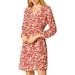 Women's Floral Long Sleeve Cross V Neck Tie Waist Wrap Dress M Red