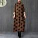 Tomshoo Fashion Women Loose Long Sleeves Dress Dot Print Turtleneck Autumn Winter Oversized Robe Midi Dress