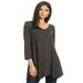 MOA COLLECTION Women's Women's Solid Casual Basic V-Neck 3/4 Sleeve Swing Tunic Dress Tops