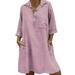 Women Ladies Autumn New Long Sleeve Cotton Linen Midi Dress With Pocket Baggy Loose Kaftan Mini Shirt Dress Holiday Beach Casual Tunic Long Blouse Tops