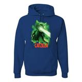 Catzilla Parody Taking Over City Mens Cat Lover Hooded Sweatshirt Graphic Hoodie, Royal, X-Large