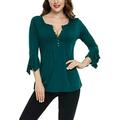 MISS MOLY Women Peasant Tops Henley Shirts Lace Inset 3/4 Bell Sleeve Button Decor Pleated Casual L