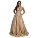 Amelia Couture Womens Gold Beaded Lace Netting Halter Maxi Dress