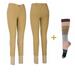 TuffRider Women Starter Lowrise Pull On Breeches with FREE Boot Socks Knee Patch Horse Riding Pants Equestrian Apparel - LightTan - 34