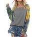 HUBERY Women Tie Dye Print Crewneck Raglan Long Sleeve Top