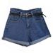 Women's Girls Denim Jean Shorts Retro High Waisted Rolled Short Jeans with Pockets,(Not including Belt),S-2XL,Navy Blue