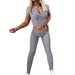 Julycc Womens Sport Outfit Short Sleeve Crop Top + Jogger Pants Tracksuit Set