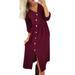 Women's V-neck Dress Long Sleeve Tight Front Tight Dress Buttoned Waist Mid-length Dress