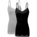 Women's Junior & Plus Adjustable Spaghetti Strap Lace Trim Tunic Tank Top - (2 Pack - Black/Heathear Grey, 1X)