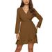 Womens V Neck Long Sleeve Polka Dot A-Line Dress Casual Slim Party Mini Dresses