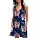 Women Boho Summer Casual T Shirt Dresses Beach Cover up Plain Pleated Tank Dress Sleeveless V Neck Floral Print Sundress Ladies Loose Pockets Mini Dress Rose Blue XXL