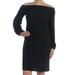 INC Womens Black Long Sleeve Off Shoulder Above The Knee Shift Cocktail Dress Size S