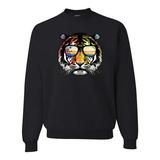 Funny Neon Summer California Beach Tiger Mens Animal Lover Crewneck Graphic Sweatshirt, Black, Small