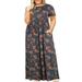 UKAP Womens Plus Size Party Dress Floral Long Dress Women Lady Casual Short Sleeve O Neck Maxi Dresses with Side Pockets L-5X