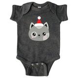 Inktastic Christmas Cat, Gray Cat, Cat With Santa Hat Infant Short Sleeve Bodysuit Unisex