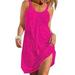 Sexy Dance Women Sleeveless Pleated T Shirts Dress Summer Plain Beach Sundress Rose Red L