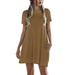 Sexy Dance Women Solid Color Pockets Dress Casual Solid Color Swing Dress Beach Holiday Short Sleeve Short Dress Sundress