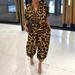 Meterk Women Plus Size Jumpsuit Solid Leopard Printed Pockets Buttons Front Belted Waist Casual Loose Rompers S-5XL