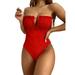 Nituyy Women's One-piece Swimwear Pleated Neckline Drawstring Triangle Swimsuit