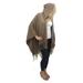 Jessica McClintock Solid Knit Hooded Caped Ruana Wrap Shawl Poncho with Fringe (Khaki)