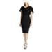 RALPH LAUREN Womens Black Floral Cap Sleeve Jewel Neck Knee Length Sheath Evening Dress Size 4