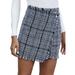WomenÂ´s Casual Style Fall Plaid Mini Skirt Set Casual Mid Waist Above Knee Raw Hem Wrap Tweed Short Skirt