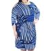 CALVIN KLEIN Womens Blue Cold Shoulder Striped 3/4 Sleeve Boat Neck Knee Length Blouson Dress Size: 16