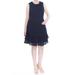 ADELYN RAE Womens Navy Ruffled Embroidered Sleeveless Crew Neck Knee Length Fit + Flare Evening Dress Size 1X