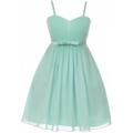 BluNight Collection Little Girls Sequin Beaded Adjustable Shoulder Satin Bow Chiffon Flower Girls Dresses Jade 6