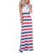 Womens Summer Dress 4th of July American Flag Sleeveless Tank Maxi Dress Casual Loose Pockets Dress with Pockets