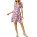 Allegra K Women's Floral Print Mini Dresses Open Back Lace Trim A-Line Tiered Layer Swing Dress