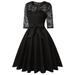 MintLimit Women's Vintage Floral Lace 3/4 Sleeve Belted Cocktail Party Dress with Pockets