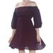 BAR III Womens Burgundy Kimono Sleeve Off Shoulder Mini Fit + Flare Formal Dress Size: 14