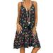 Winnereco Women Floral Print Slip Dress V Neck Loose Knee Length Dress (Black S)