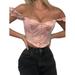 Hopiumy Women Floral Puff Sleeve Blouse Tops Sexy V-Neck Short Sleeve Crop Top