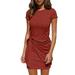 Women Basic Mid-Length Office Dress Crew Neck Irregular Dress Solid Color Dresses