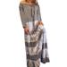 Women Long Sleeve Stripes Printed Off Shoulder Maxi Dress