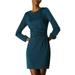 Allegra K Women's Crew Neck Ruched Waist 3/4 Sleeve Above Knee Pencil Dress