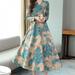 ZAVAREA Vintage Dress Women V-neck Long Sleeve Big Swing Elegant Princess Print Slim Waist Boho Floral Vestidos